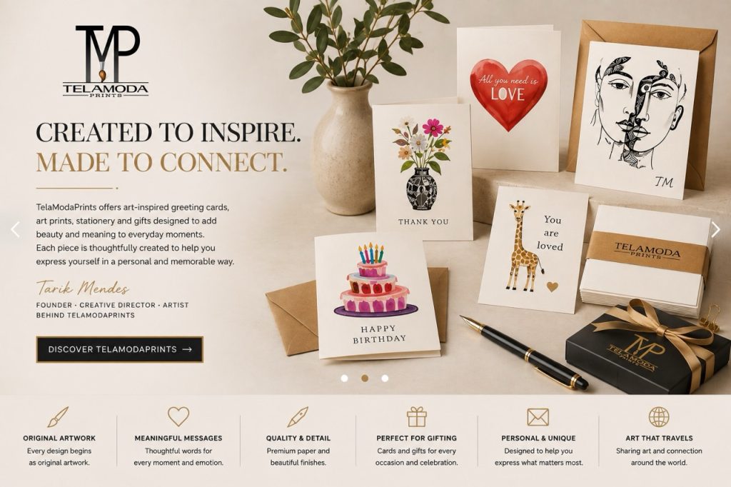 TelaModaPrints greeting cards, stationery and art-inspired gifts by Founder, Creative Director and Artist Tarik Mendes.